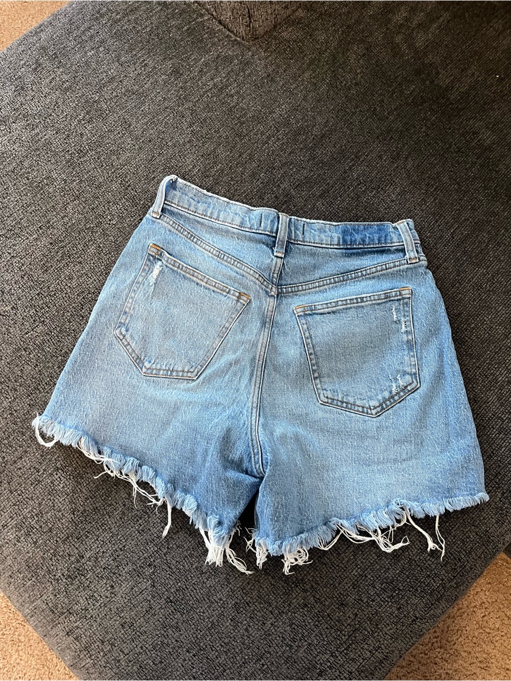 Abercrombie & Fitch Light Blue Distressed High-Rise Denim Shorts - Picture 2 of 3